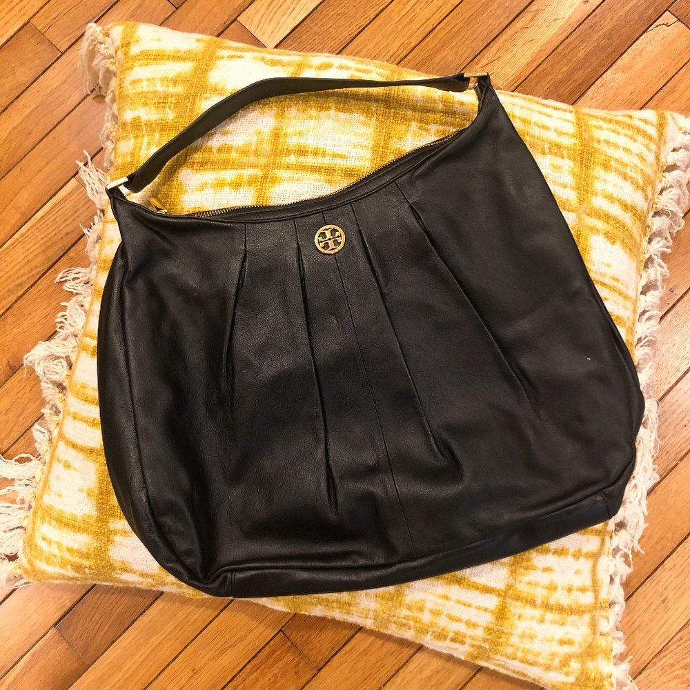 Tory Burch Black Zip Leather Shoulder Bag Purse